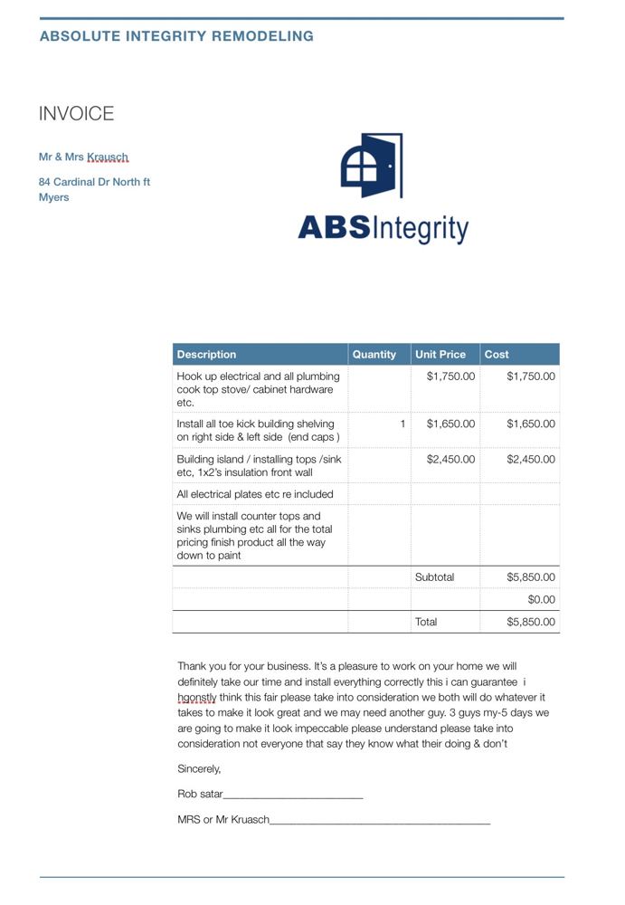 Contractor invoice